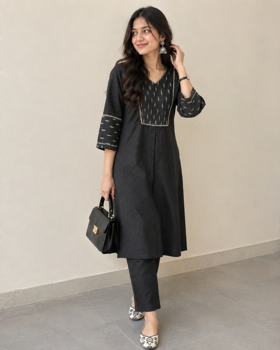 Black Linen Hand-Detail Co-ord Set