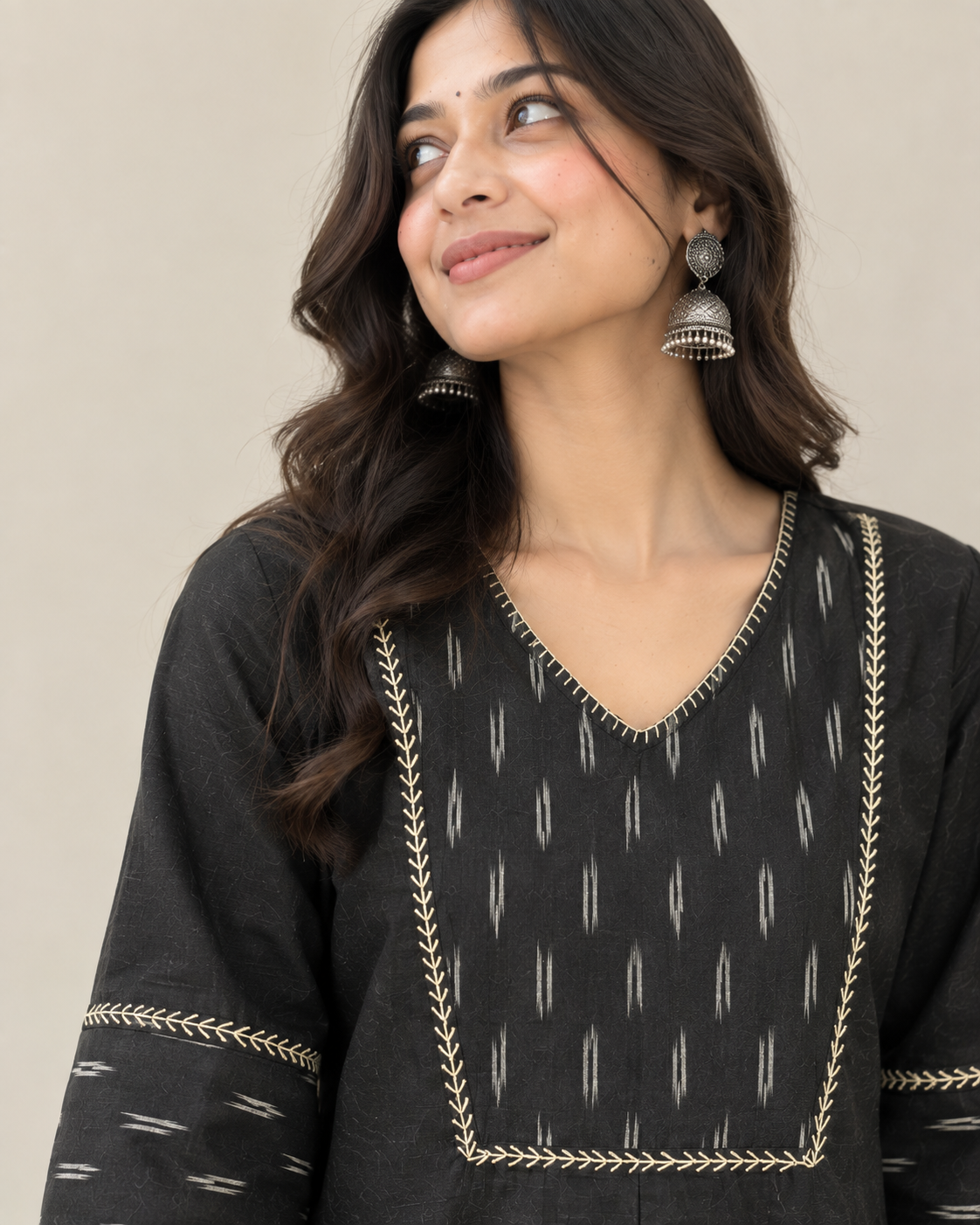 Black Linen Hand-Detail Co-ord Set