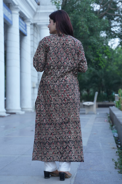 Black Floral Handprinted Kalamkari Kurta
