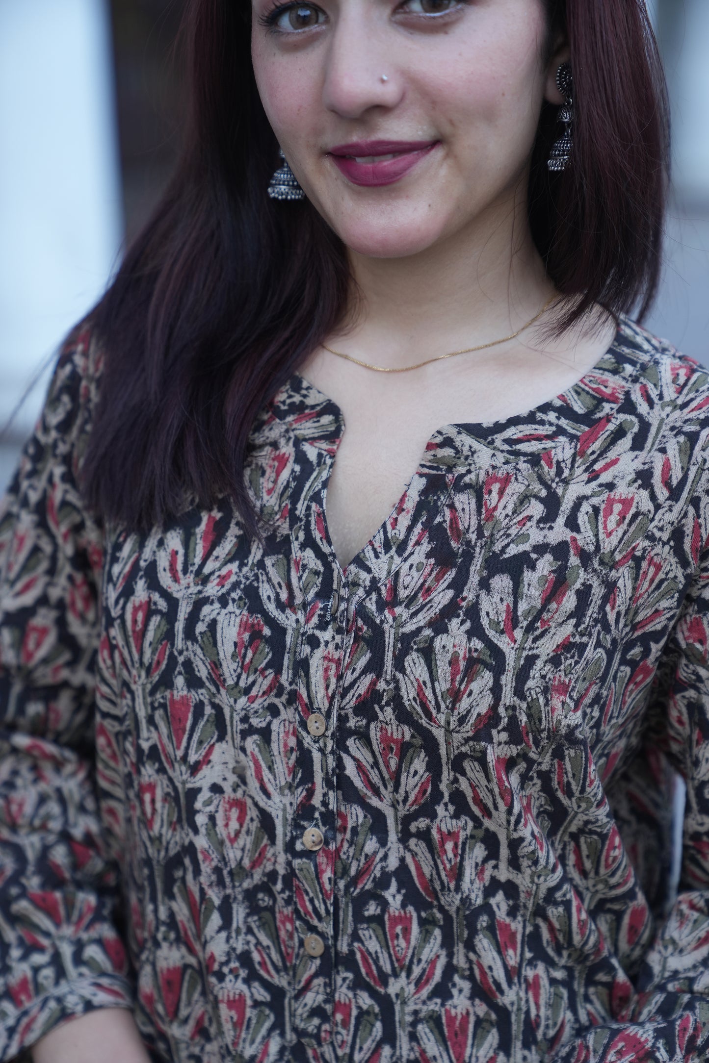 Black Floral Handprinted Kalamkari Kurta