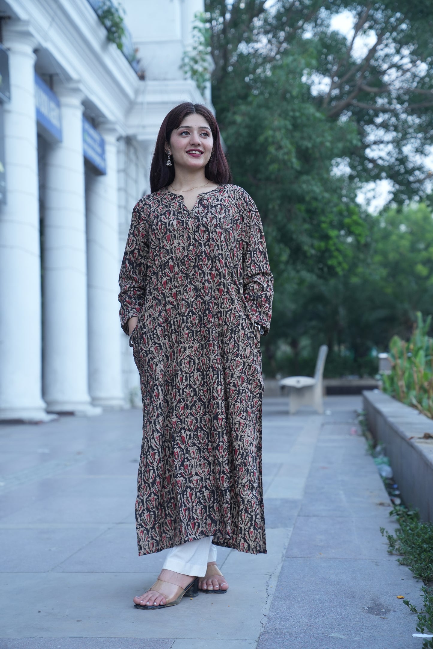 Black Floral Handprinted Kalamkari Kurta