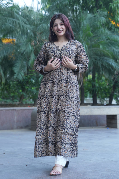 Beige Paisley Handprinted Kalamkari Kurta