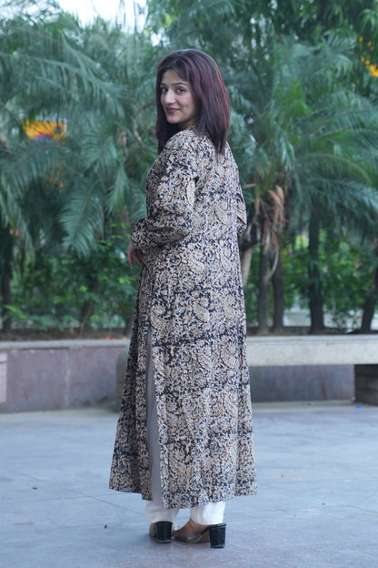 Beige Paisley Handprinted Kalamkari Kurta