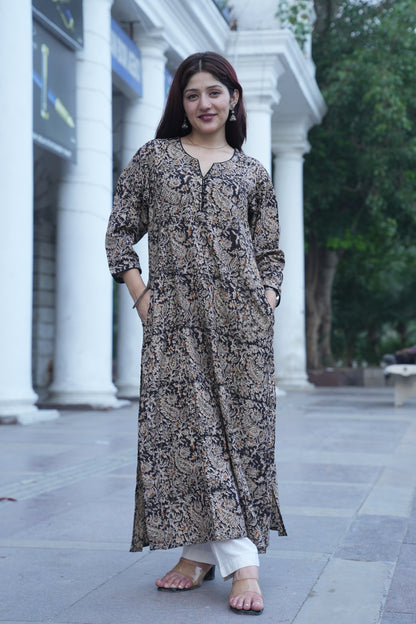 Beige Paisley Handprinted Kalamkari Kurta