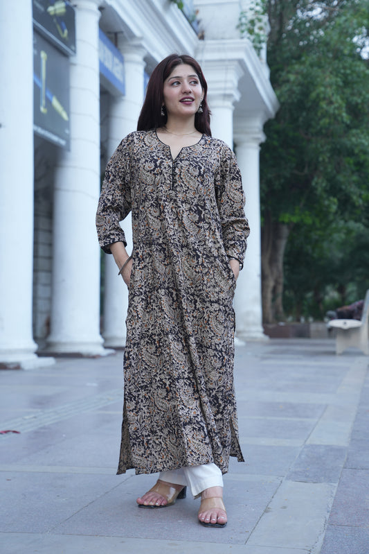 Beige Paisley Handprinted Kalamkari Kurta