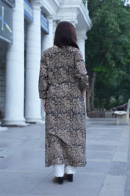 Beige Paisley Handprinted Kalamkari Kurta