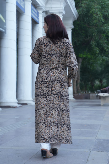 Beige Paisley Handprinted Kalamkari Kurta