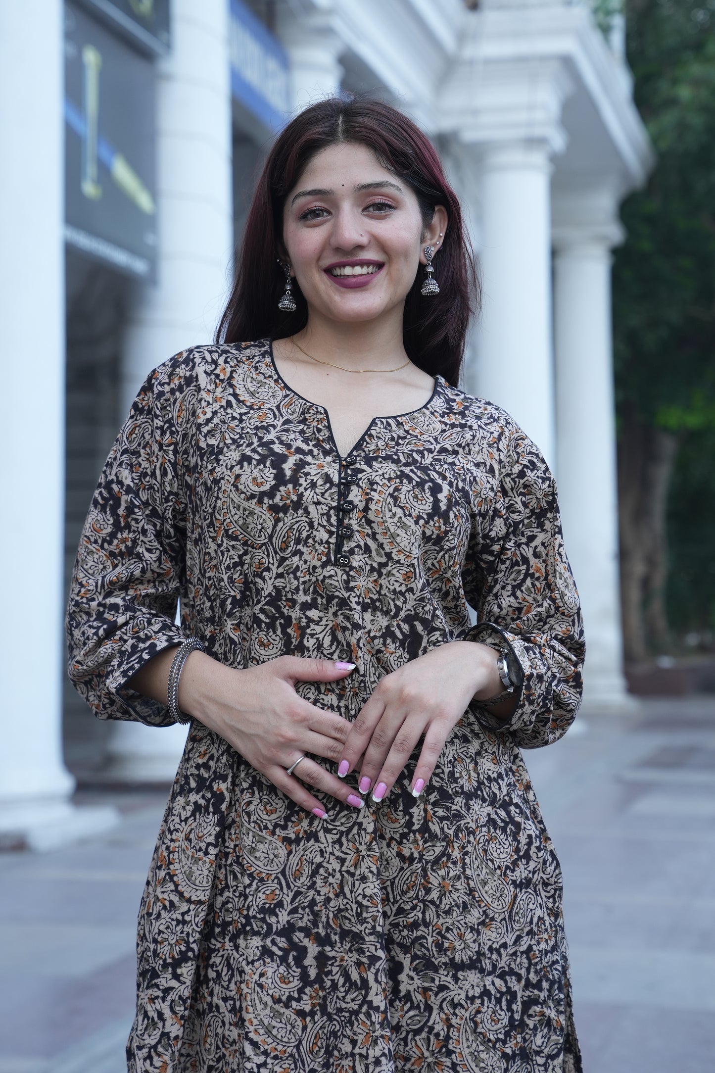 Beige Paisley Handprinted Kalamkari Kurta
