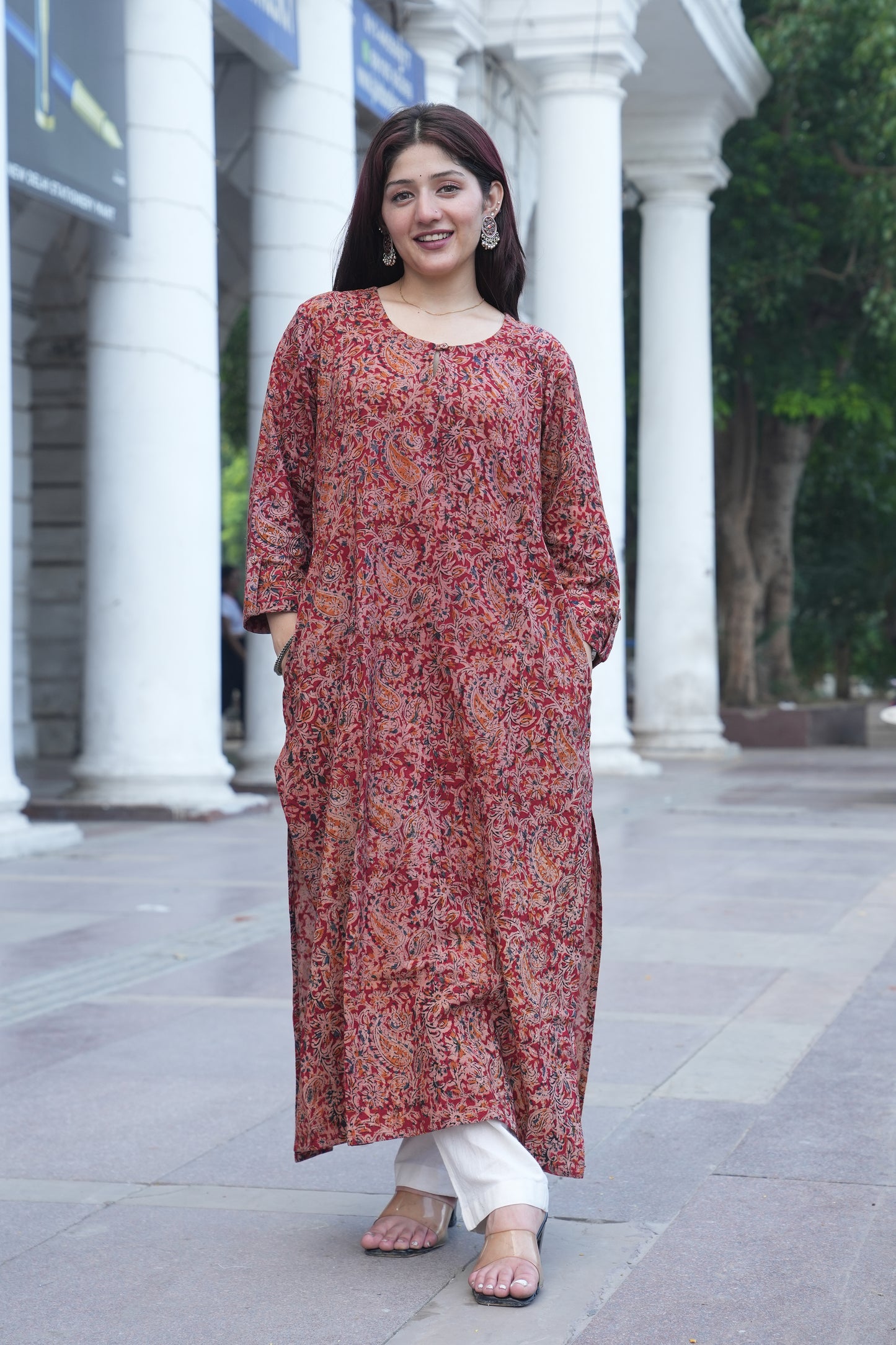 Brick Red Handprinted Kalamkari Cotton Kurta