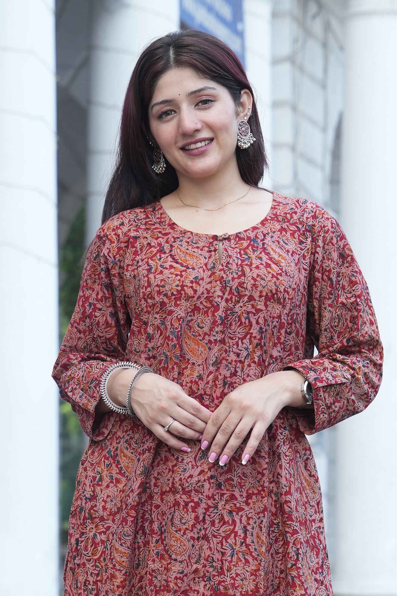 Brick Red Handprinted Kalamkari Cotton Kurta