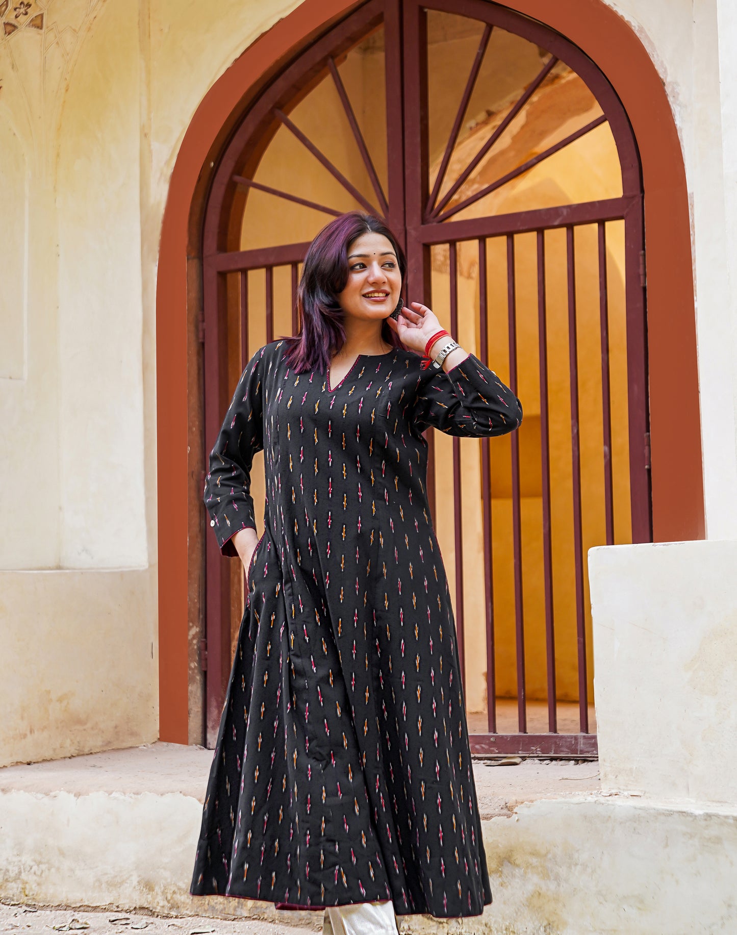Black Ikat handloom dress, both side pocket