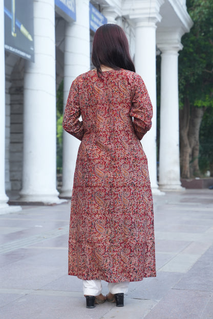 Brick Red Handprinted Kalamkari Cotton Kurta