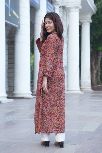 Brick Red Handprinted Kalamkari Cotton Kurta