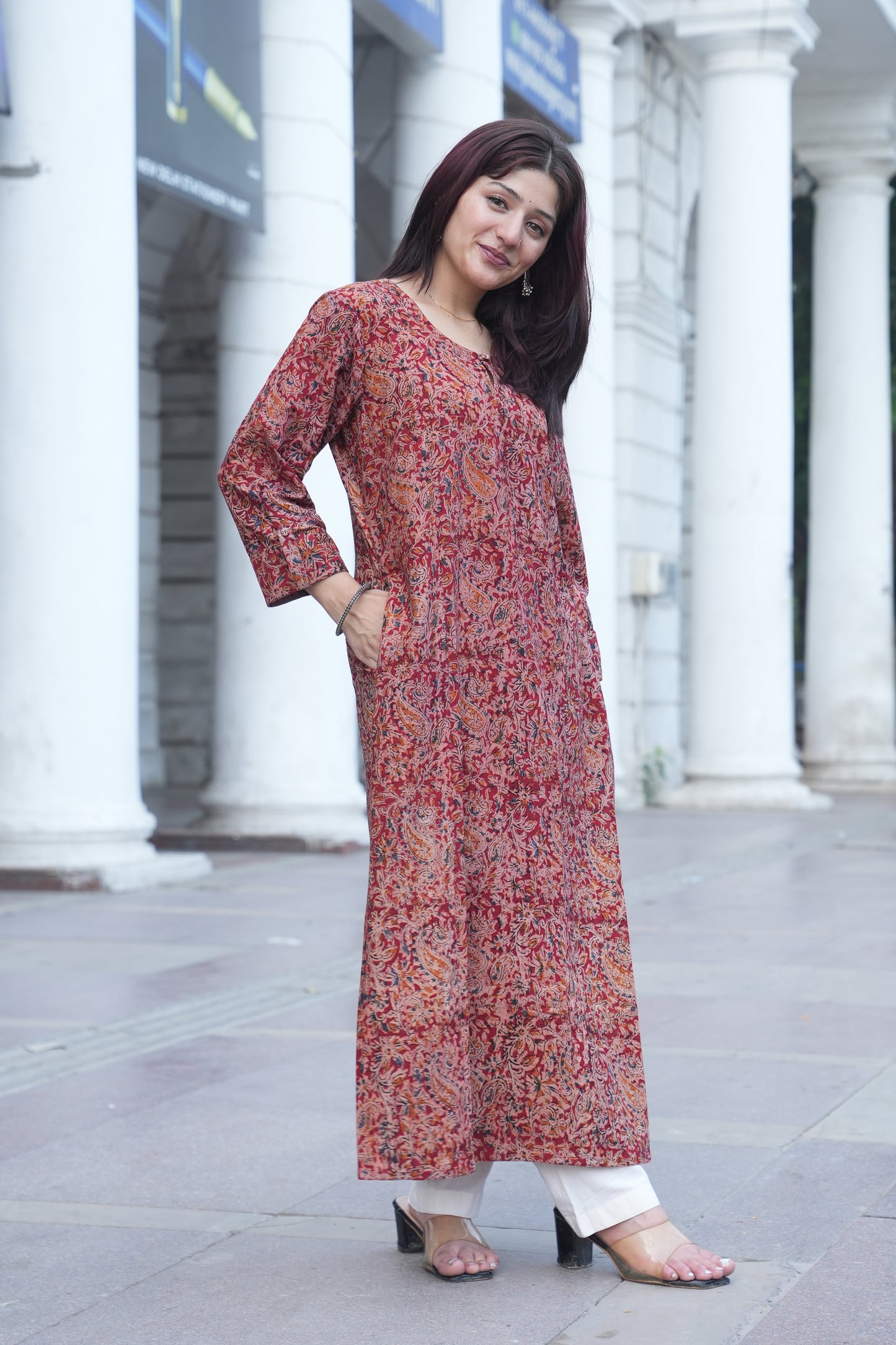 Brick Red Handprinted Kalamkari Cotton Kurta
