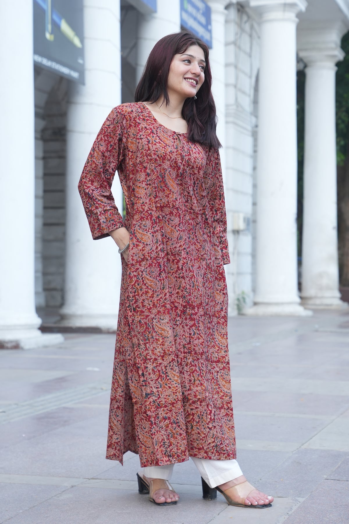 Brick Red Kalamkari Kurta & Pant Set