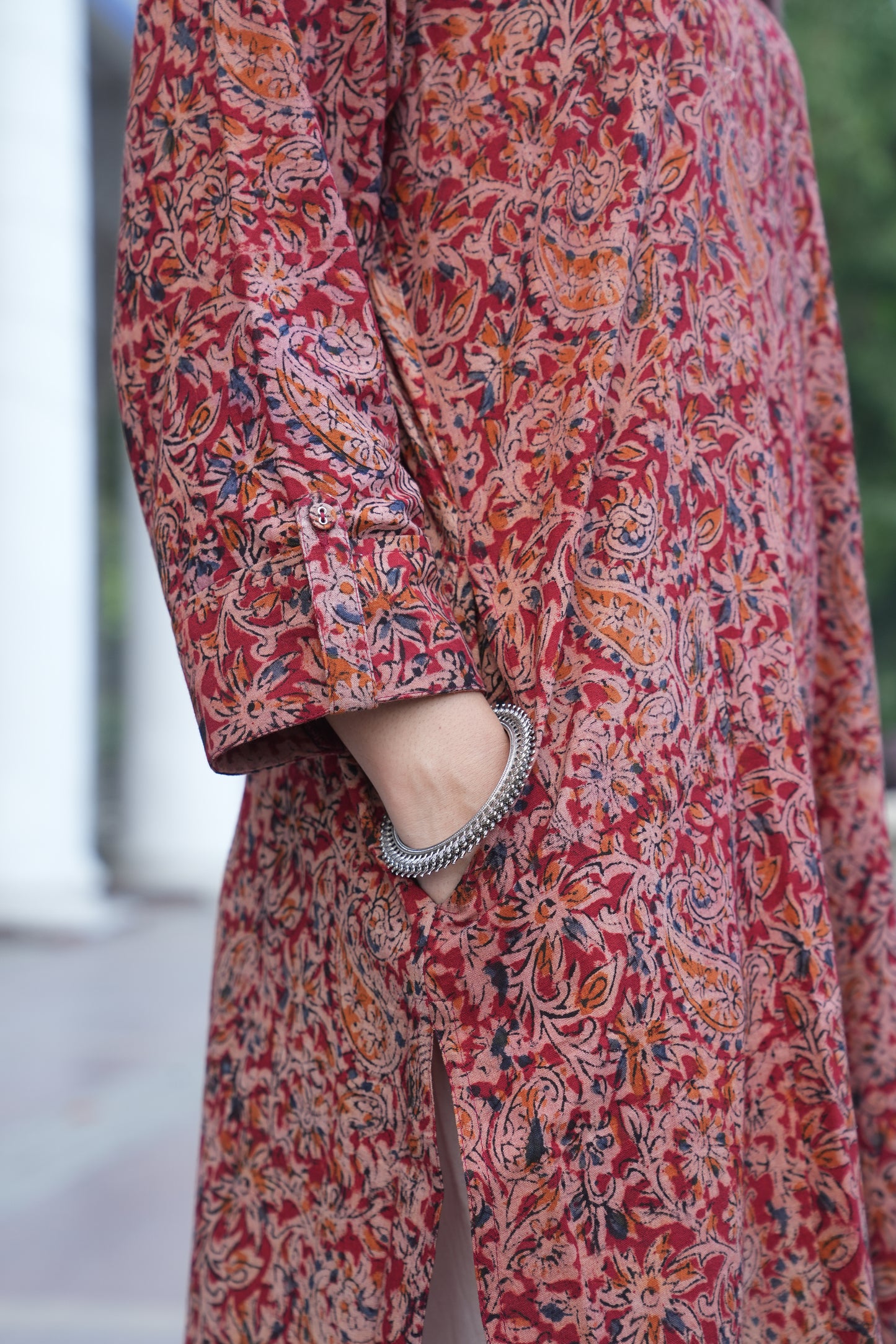Brick Red Handprinted Kalamkari Cotton Kurta