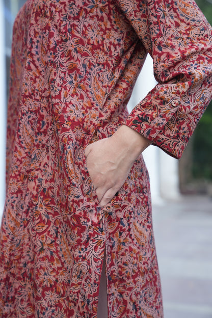 Brick Red Handprinted Kalamkari Cotton Kurta