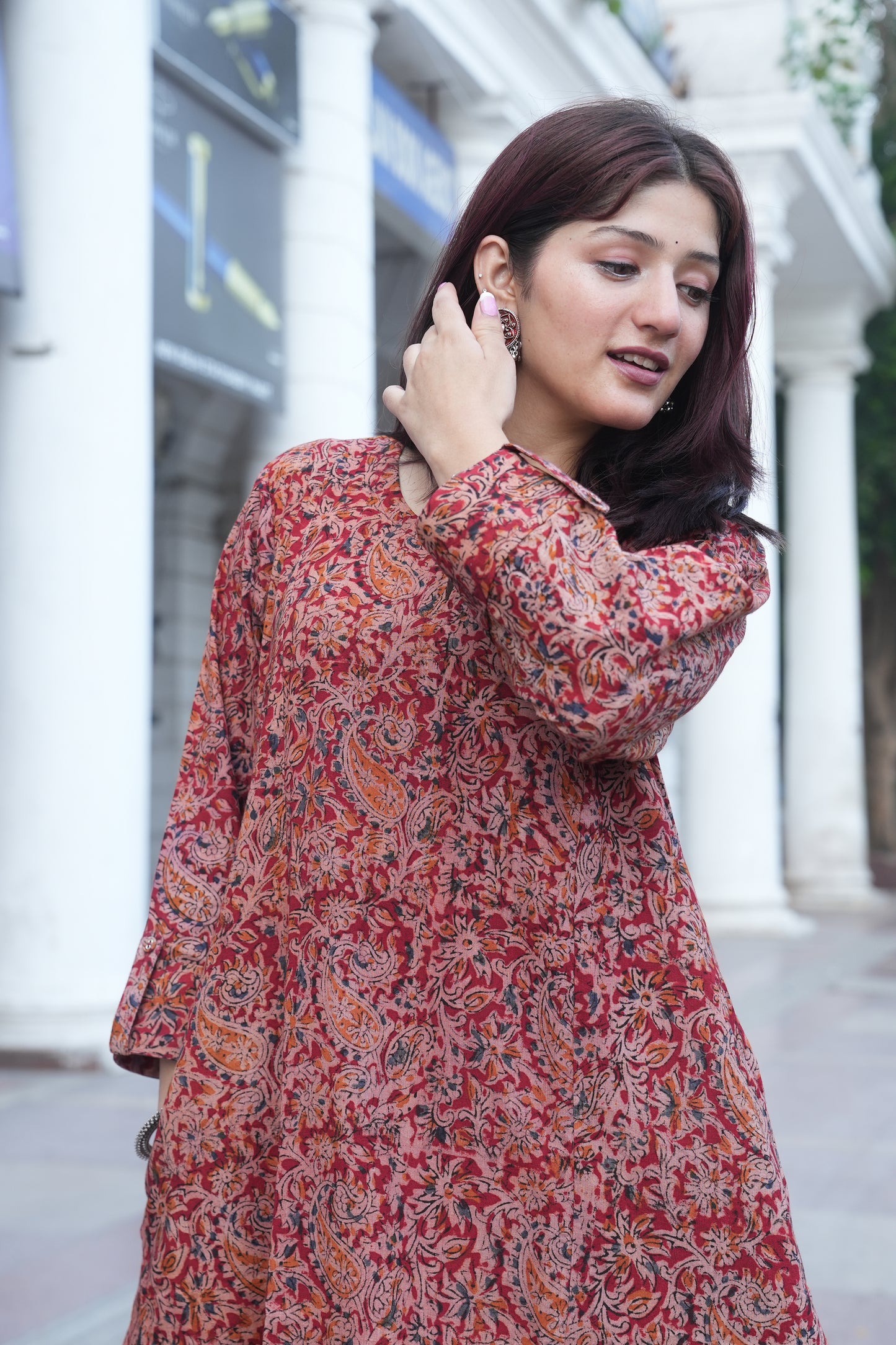 Brick Red Handprinted Kalamkari Cotton Kurta