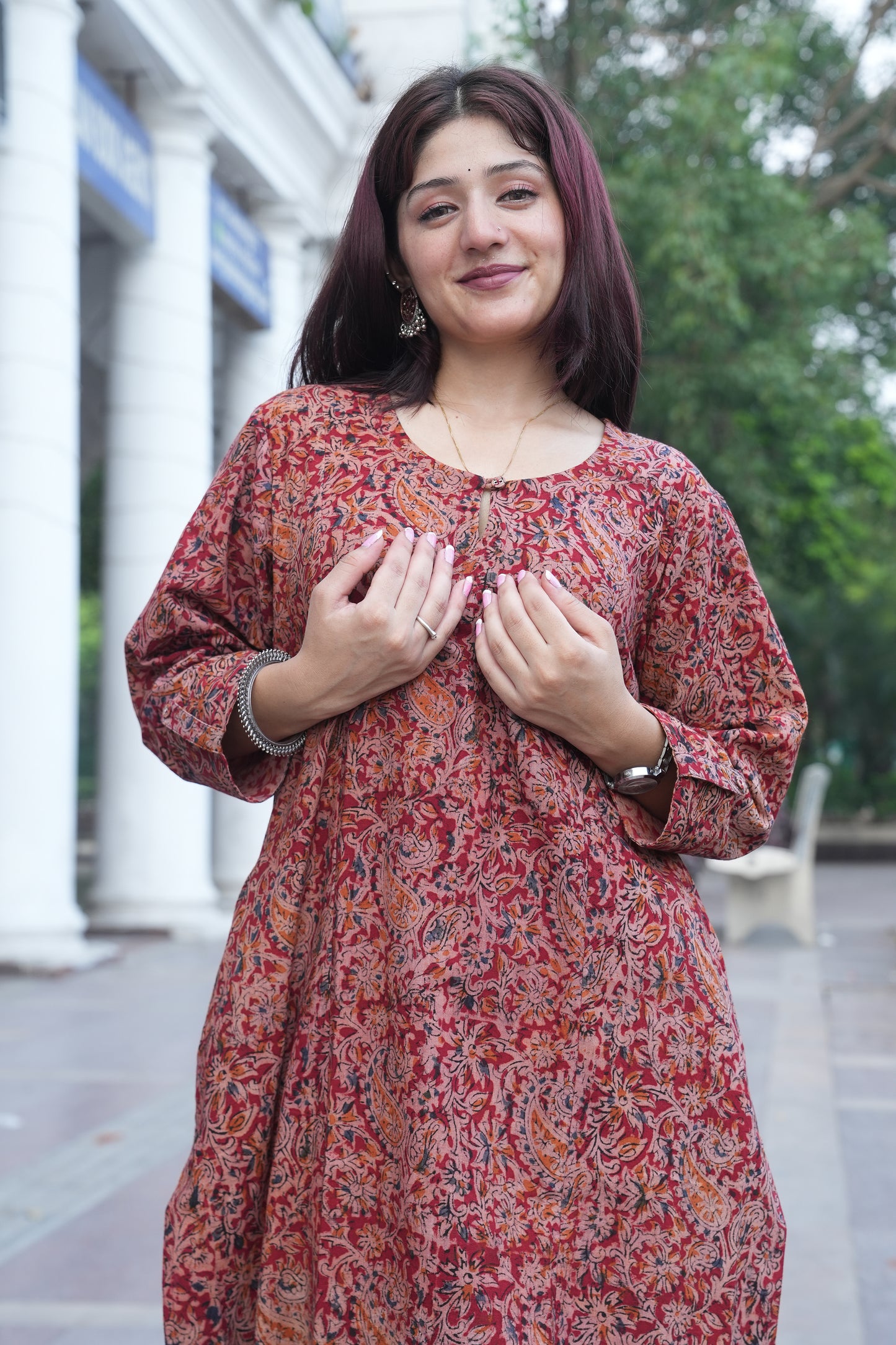 Brick Red Handprinted Kalamkari Cotton Kurta