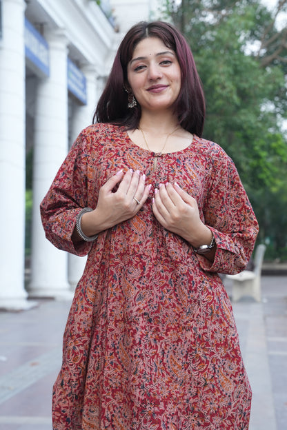 Brick Red Handprinted Kalamkari Cotton Kurta
