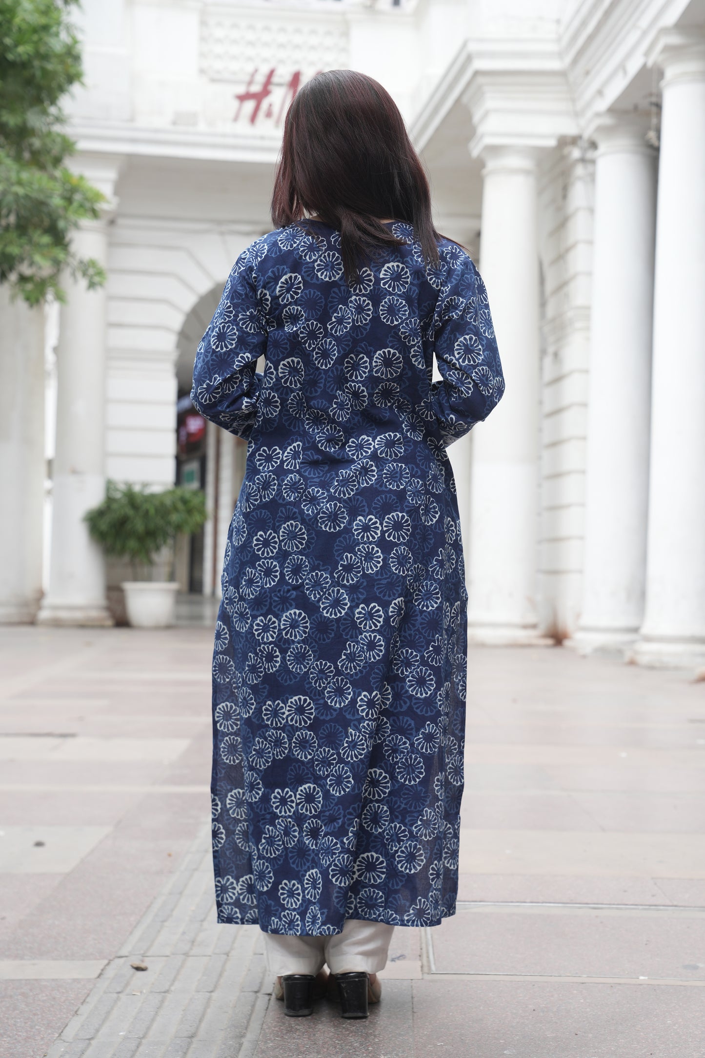 Indigo Dabu Hand Block Printed Straight Cotton Kurta for Women
