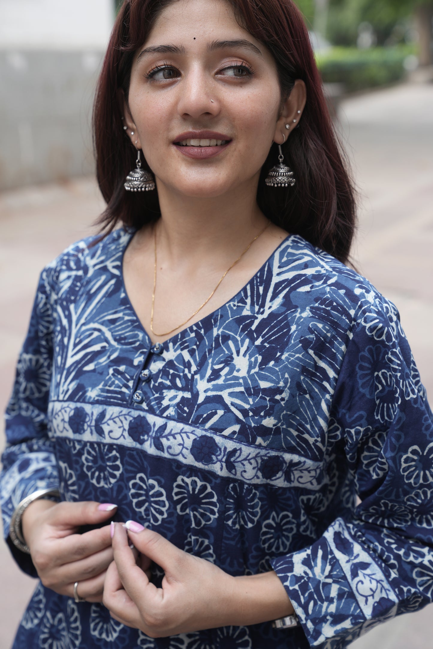 Indigo Dabu Hand Block Printed Straight Cotton Kurta for Women