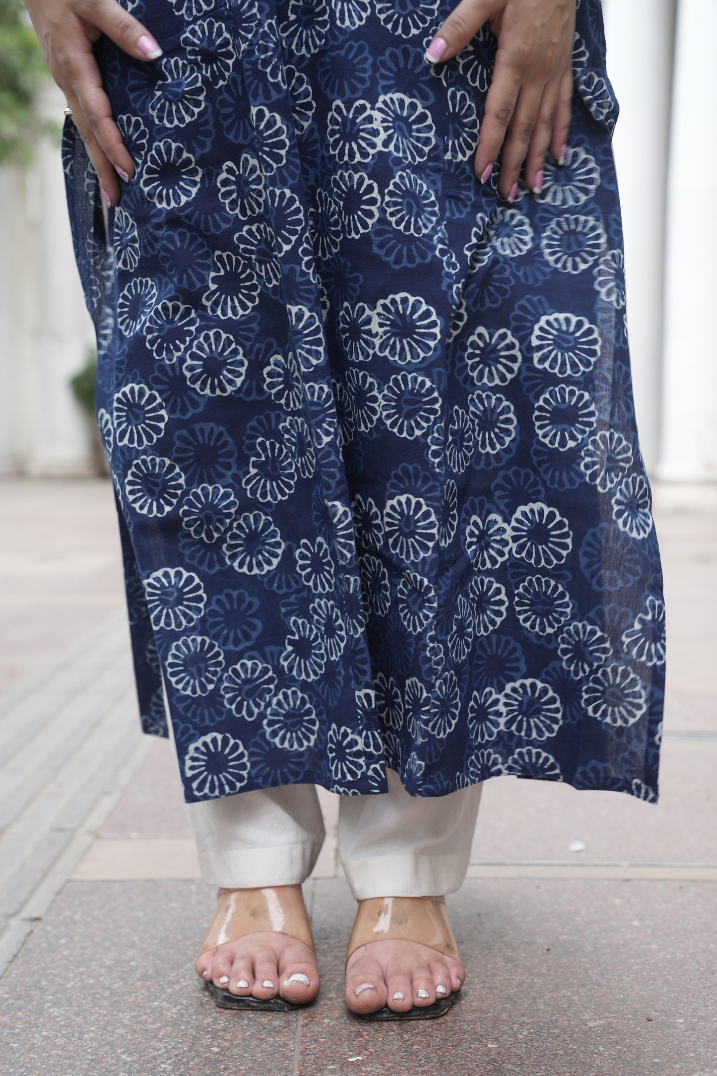 Indigo Dabu Hand Block Printed Straight Cotton Kurta for Women