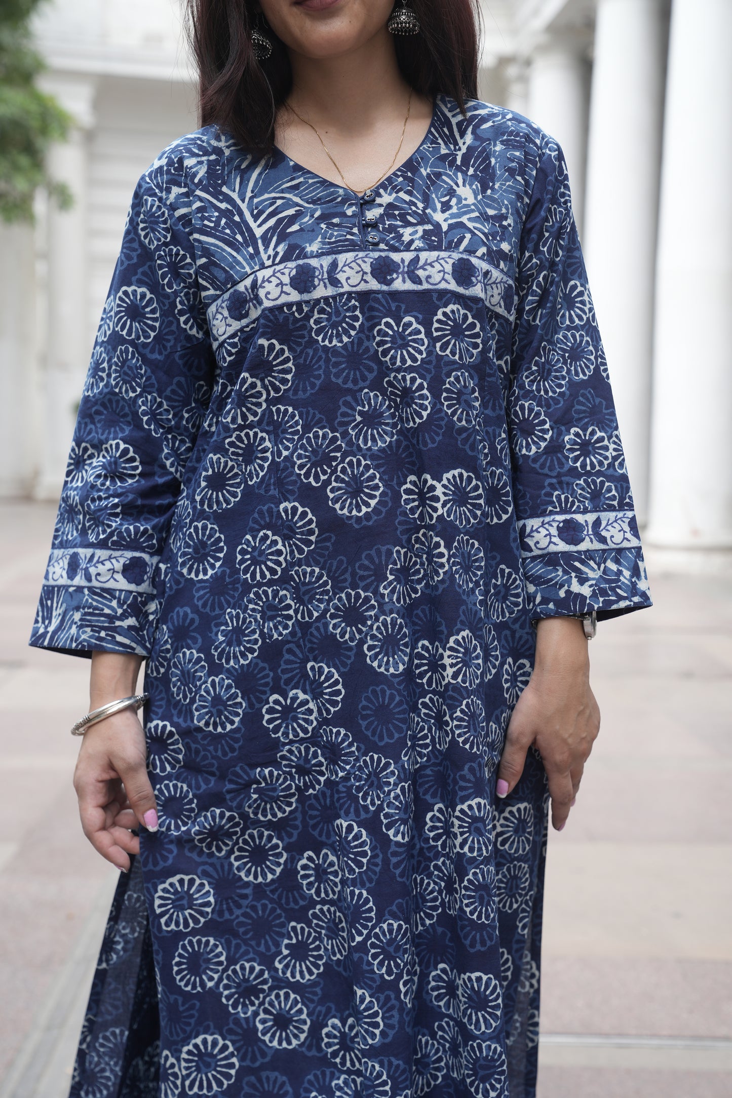 Indigo Dabu Hand Block Printed Straight Cotton Kurta for Women