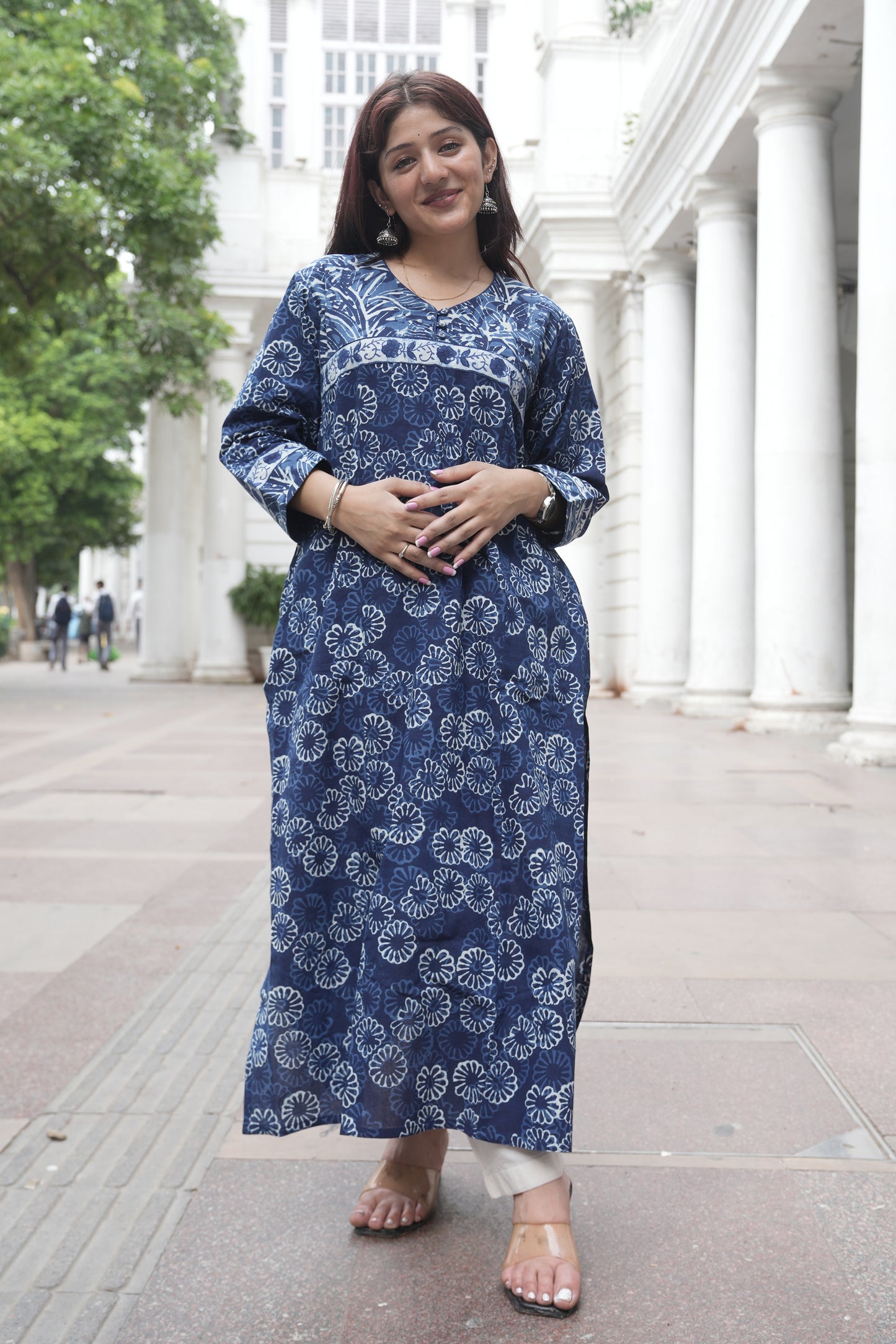 Indigo Dabu Hand Block Printed Straight Cotton Kurta for Women