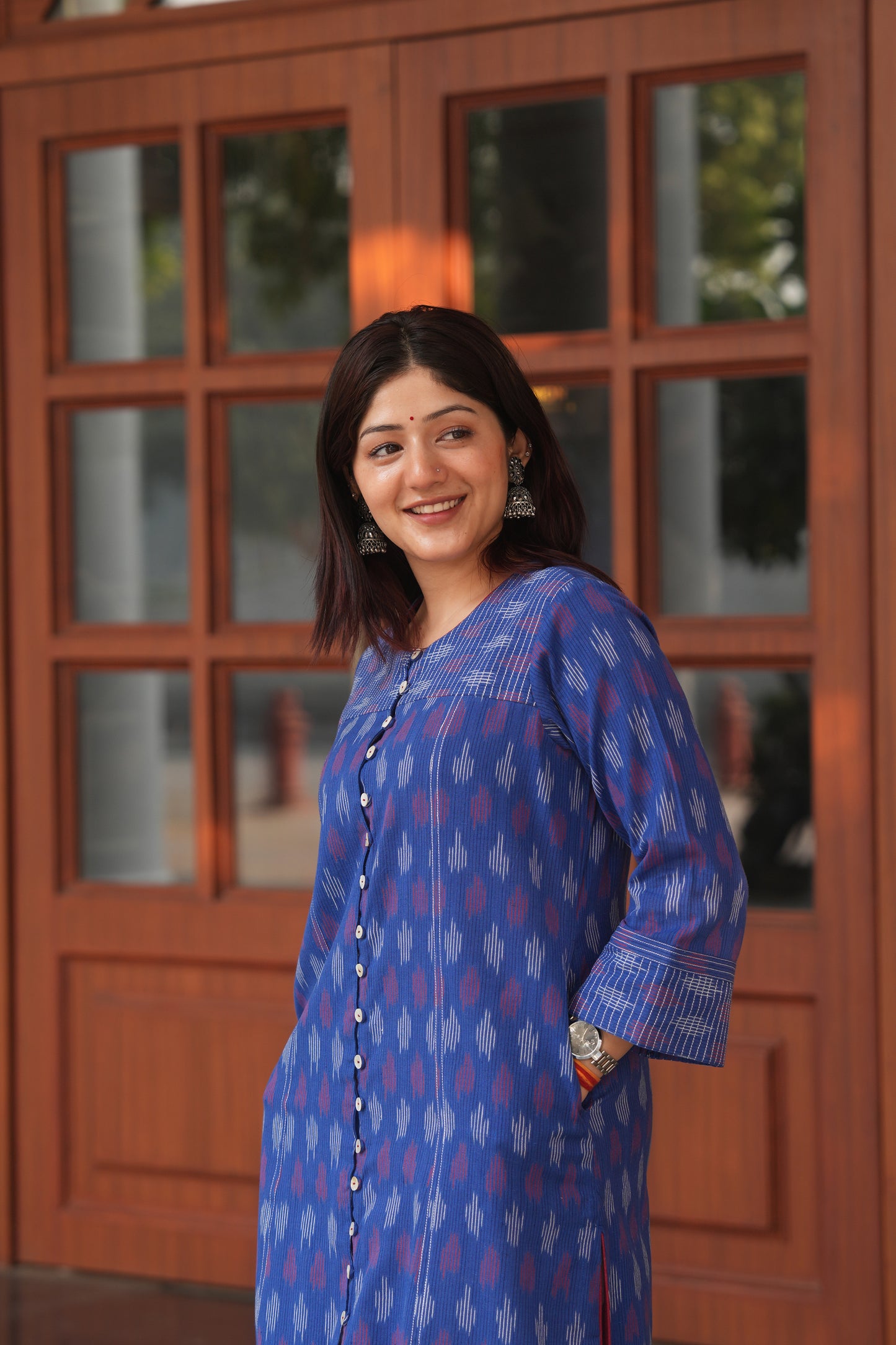 Blue Handloom Ikat Cotton Kurta for Women – Soft, Breathable & Everyday Wear