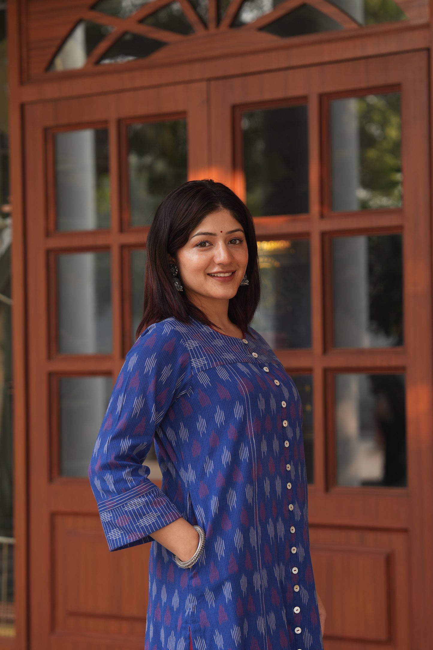 Blue Handloom Ikat Cotton Kurta for Women – Soft, Breathable & Everyday Wear