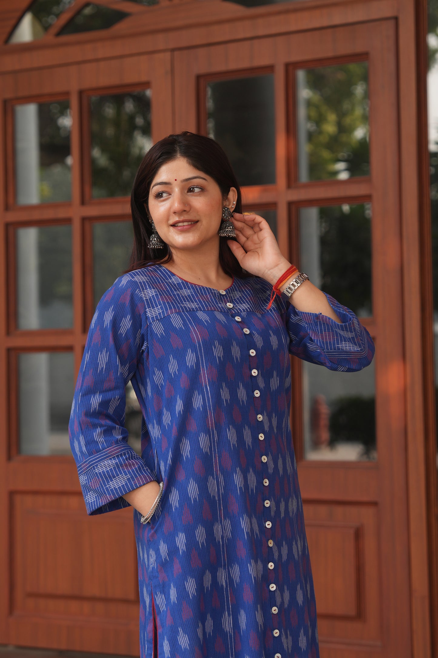 Blue Handloom Ikat Cotton Kurta for Women – Soft, Breathable & Everyday Wear