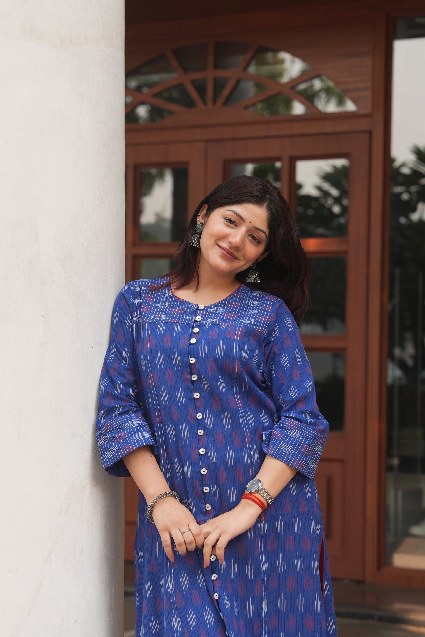 Blue Handloom Ikat Cotton Kurta for Women – Soft, Breathable & Everyday Wear