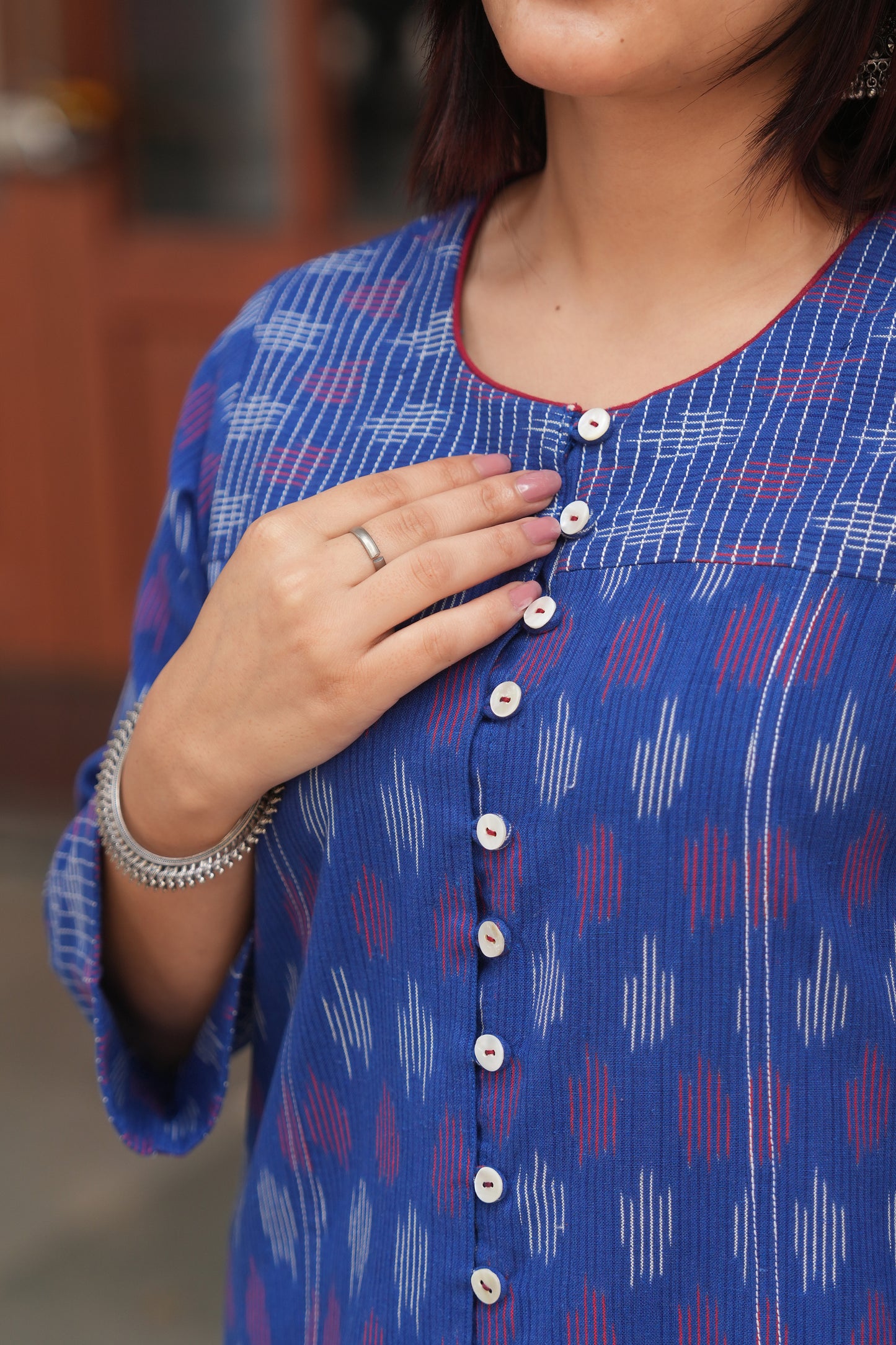 Blue Handloom Ikat Cotton Kurta for Women – Soft, Breathable & Everyday Wear