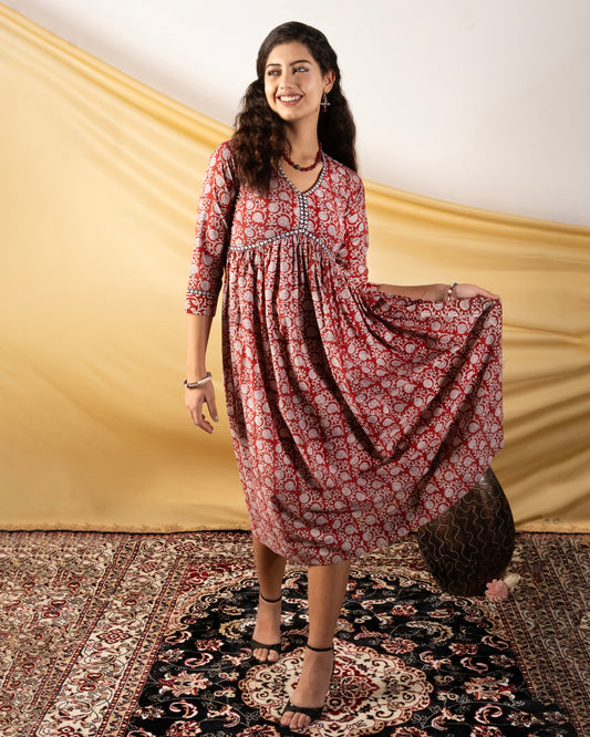 Gulkaar, floral print Bagh dress with both side pockets.