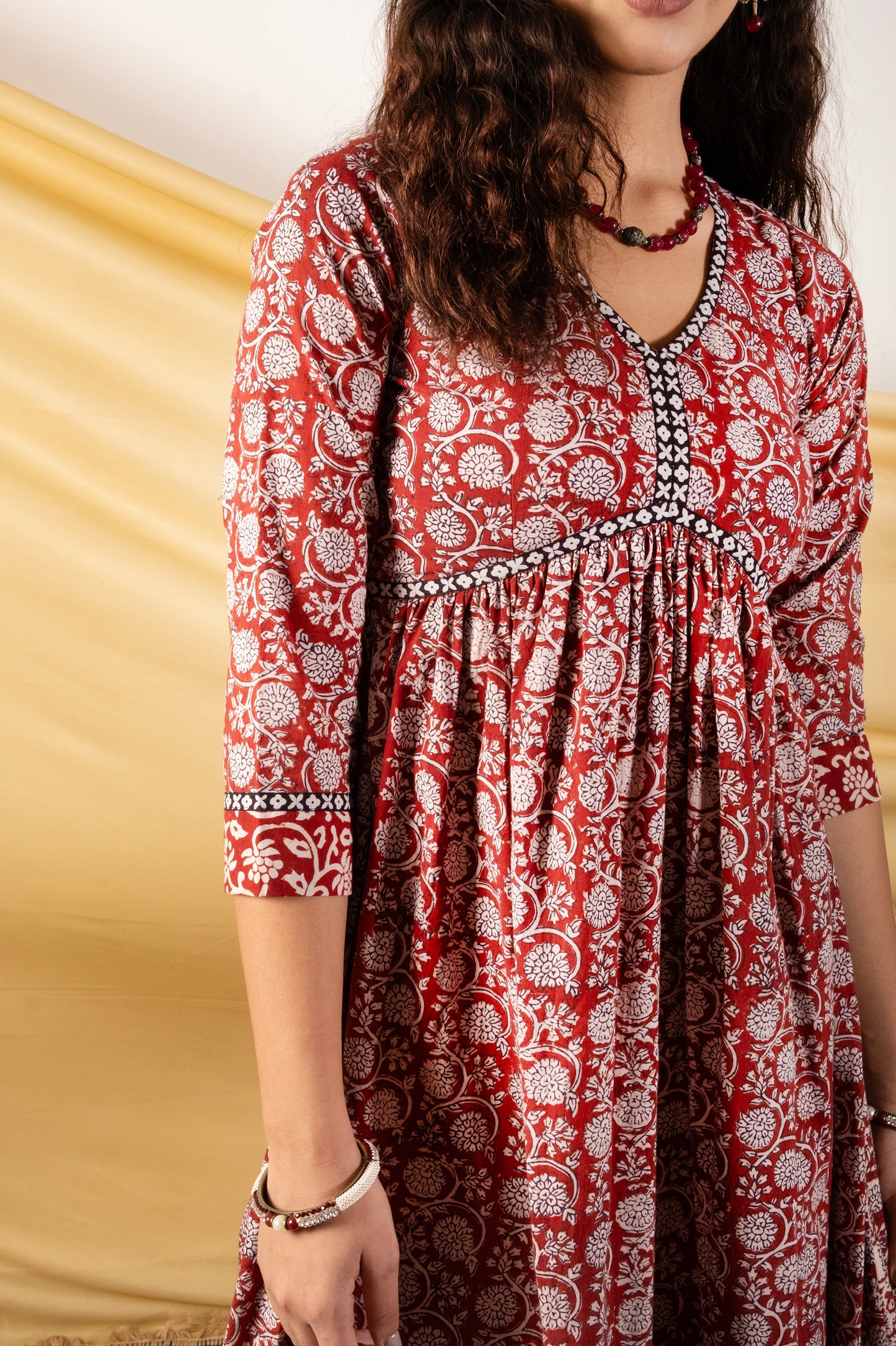 Gulkaar, floral print Bagh dress with both side pockets.