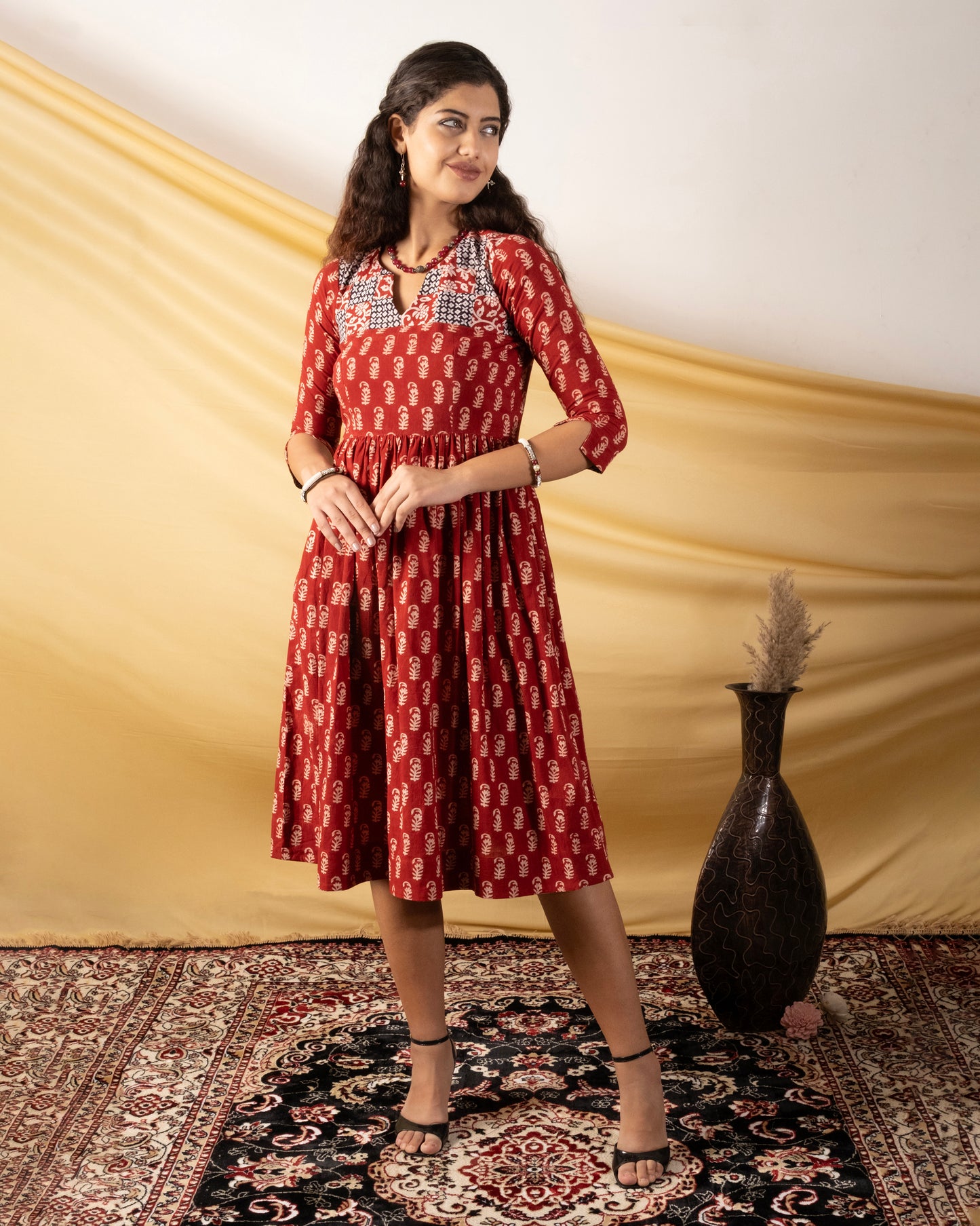 Surkh, handcrafted Bagh-printe dress with both side pocket.