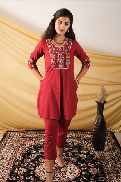 Adaa, Maroon lilen Co-Ord set