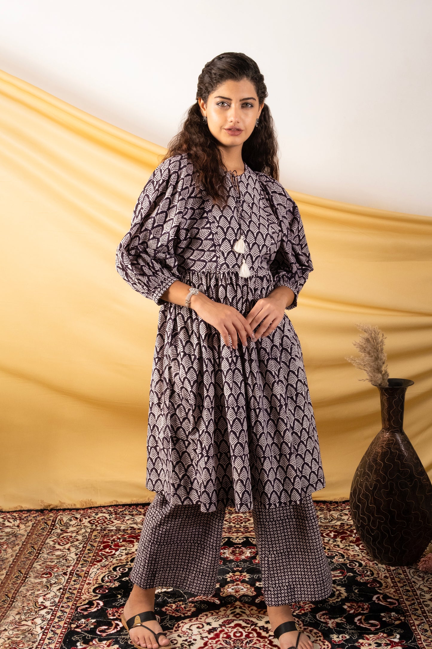 Ruhani, black and white bagh printed cotton co-ord set