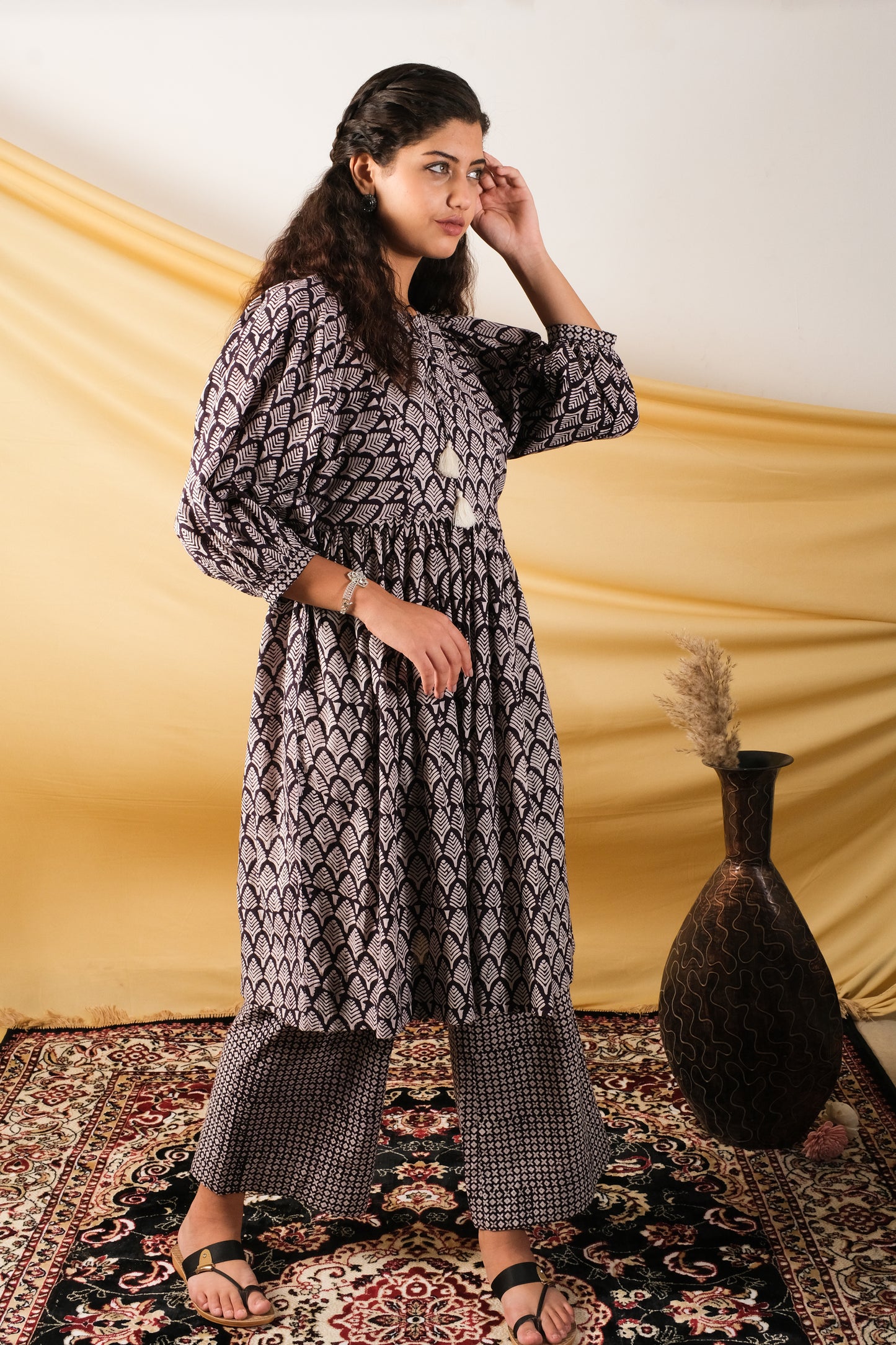 Ruhani, black and white bagh printed cotton co-ord set