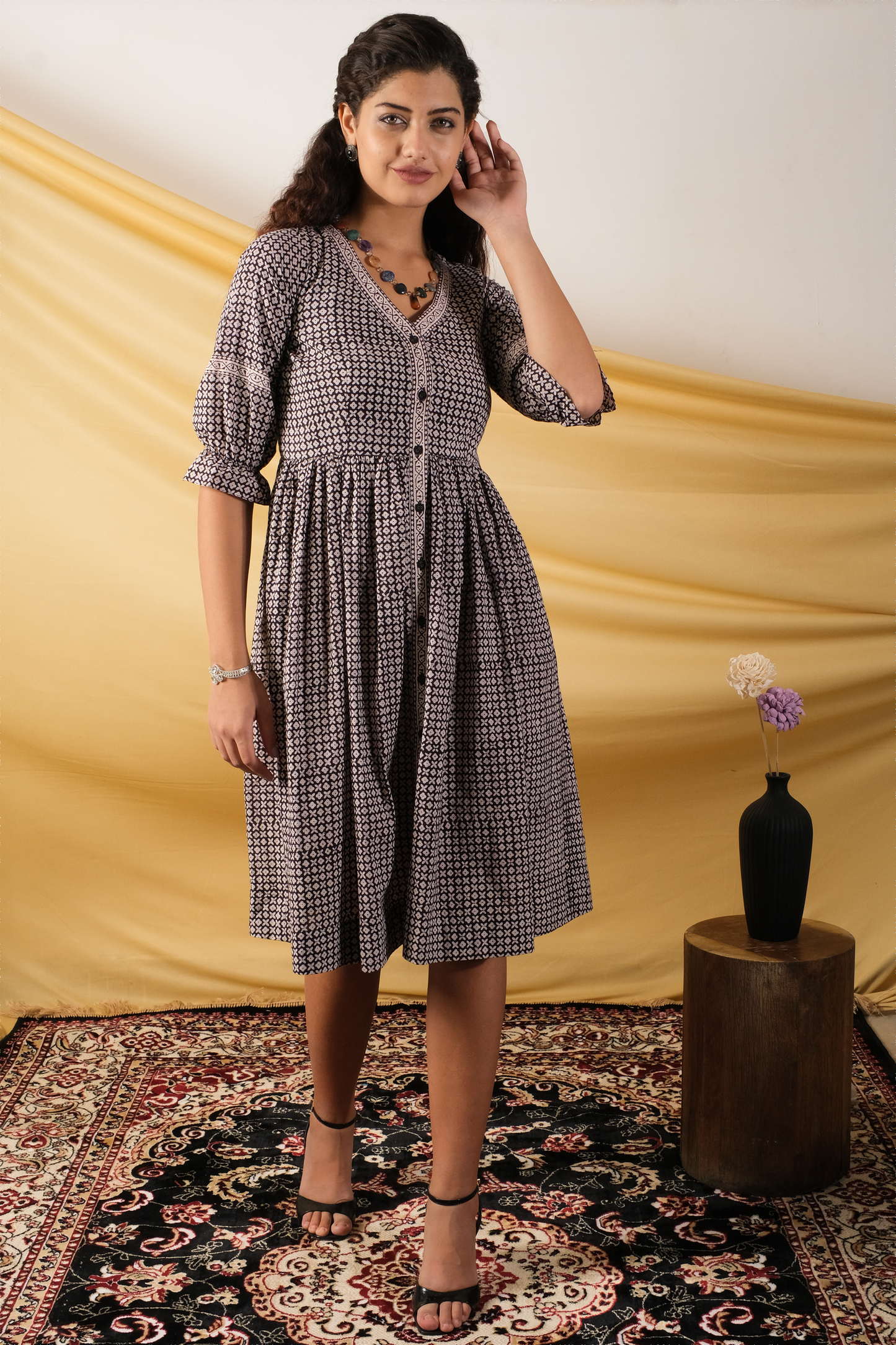 Noor-e-Bagh, black and white knee length dress