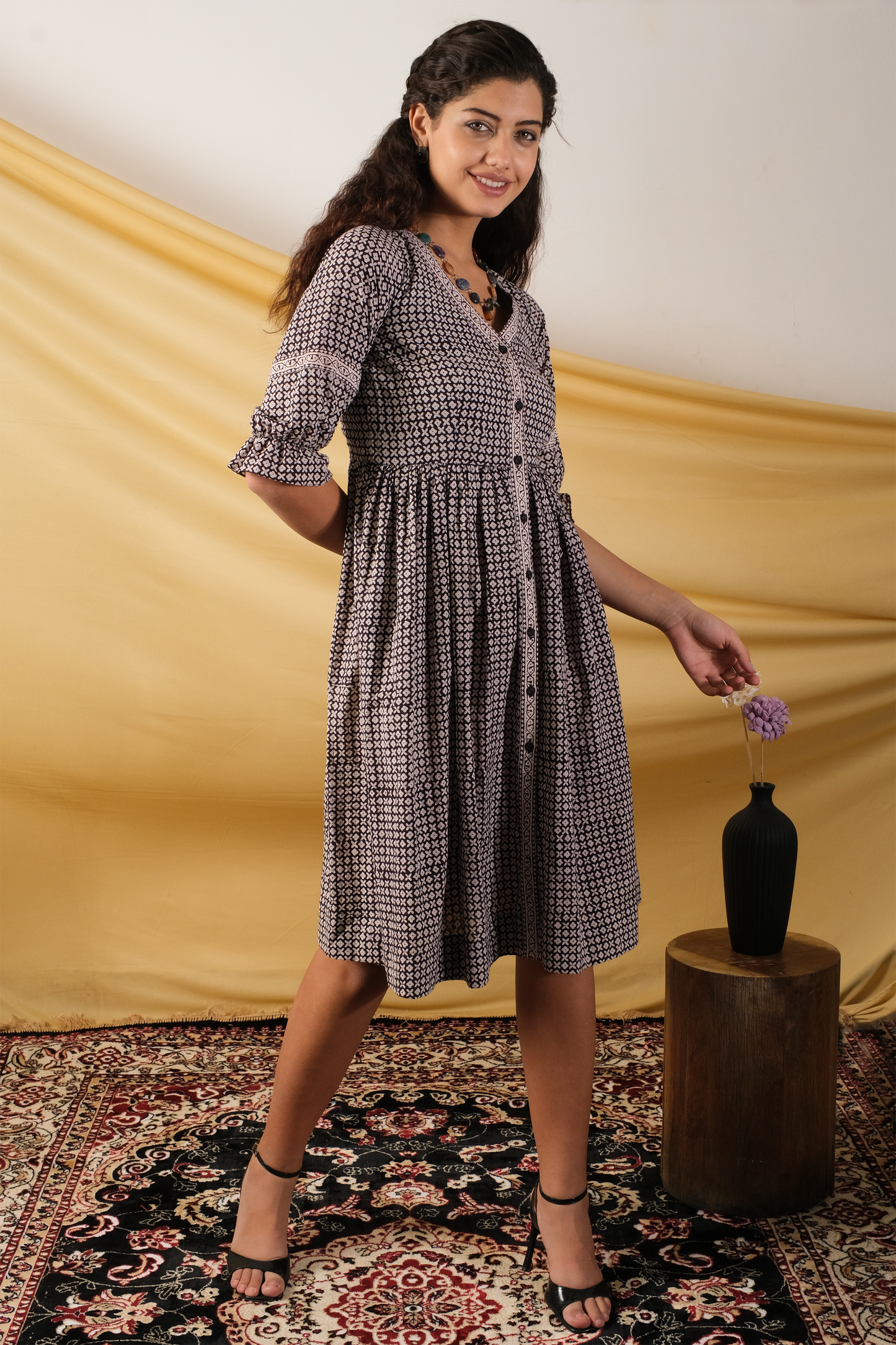 Noor-e-Bagh, black and white knee length dress