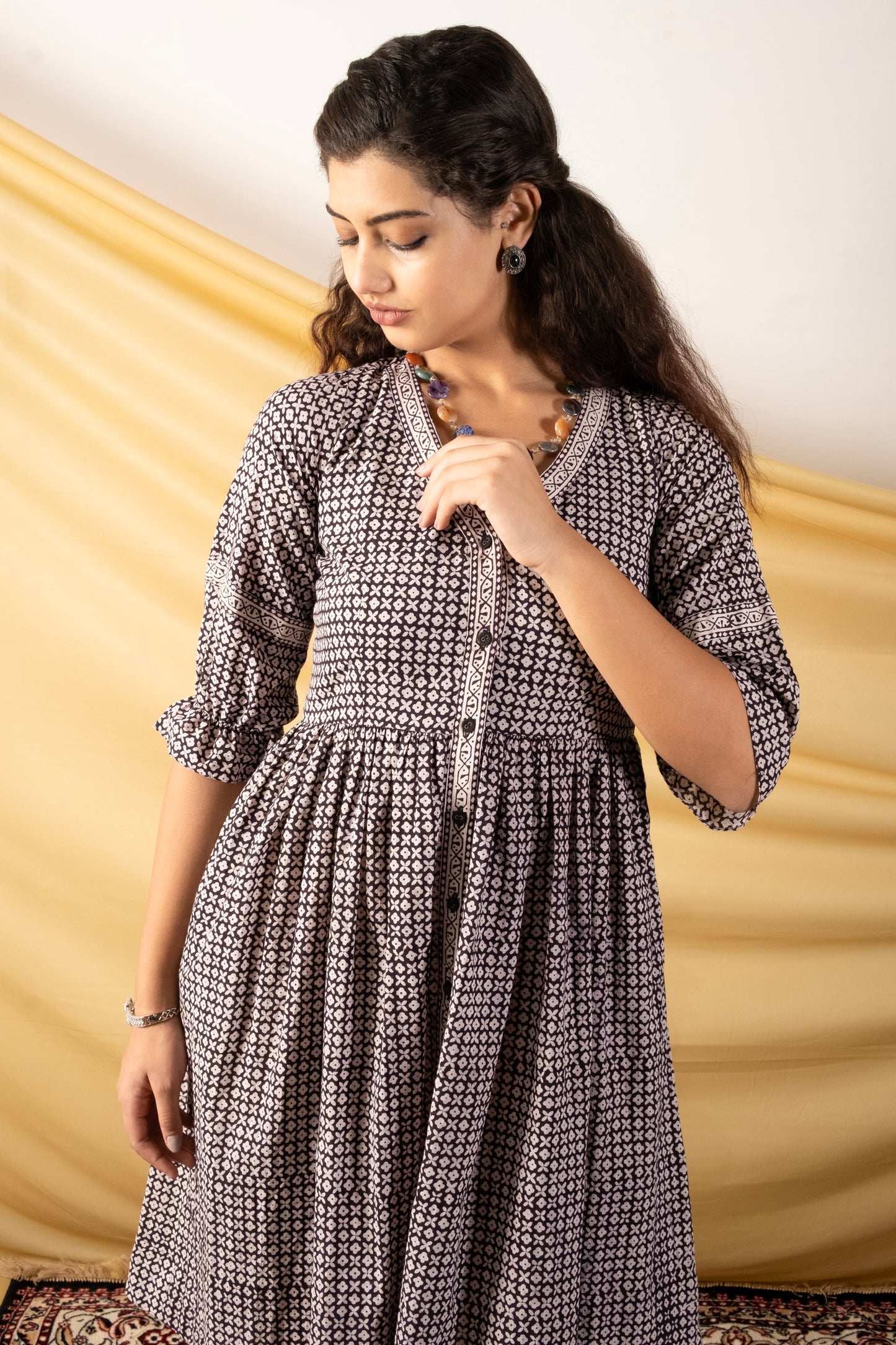 Noor-e-Bagh, black and white knee length dress