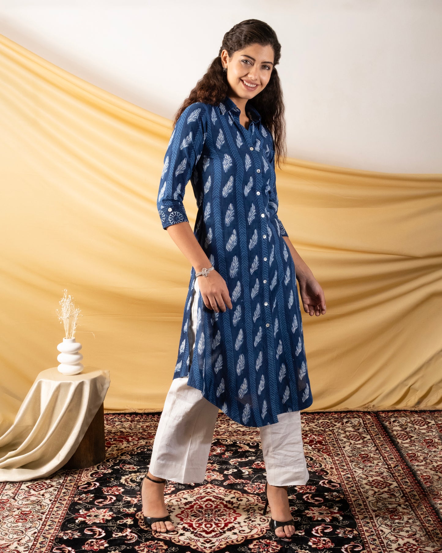 Neelakshi – Dabu Handblocked A-Line Cotton Shirt