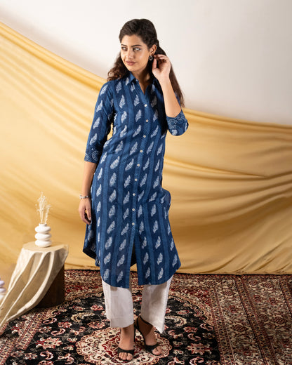 Neelakshi – Dabu Handblocked A-Line Cotton Shirt