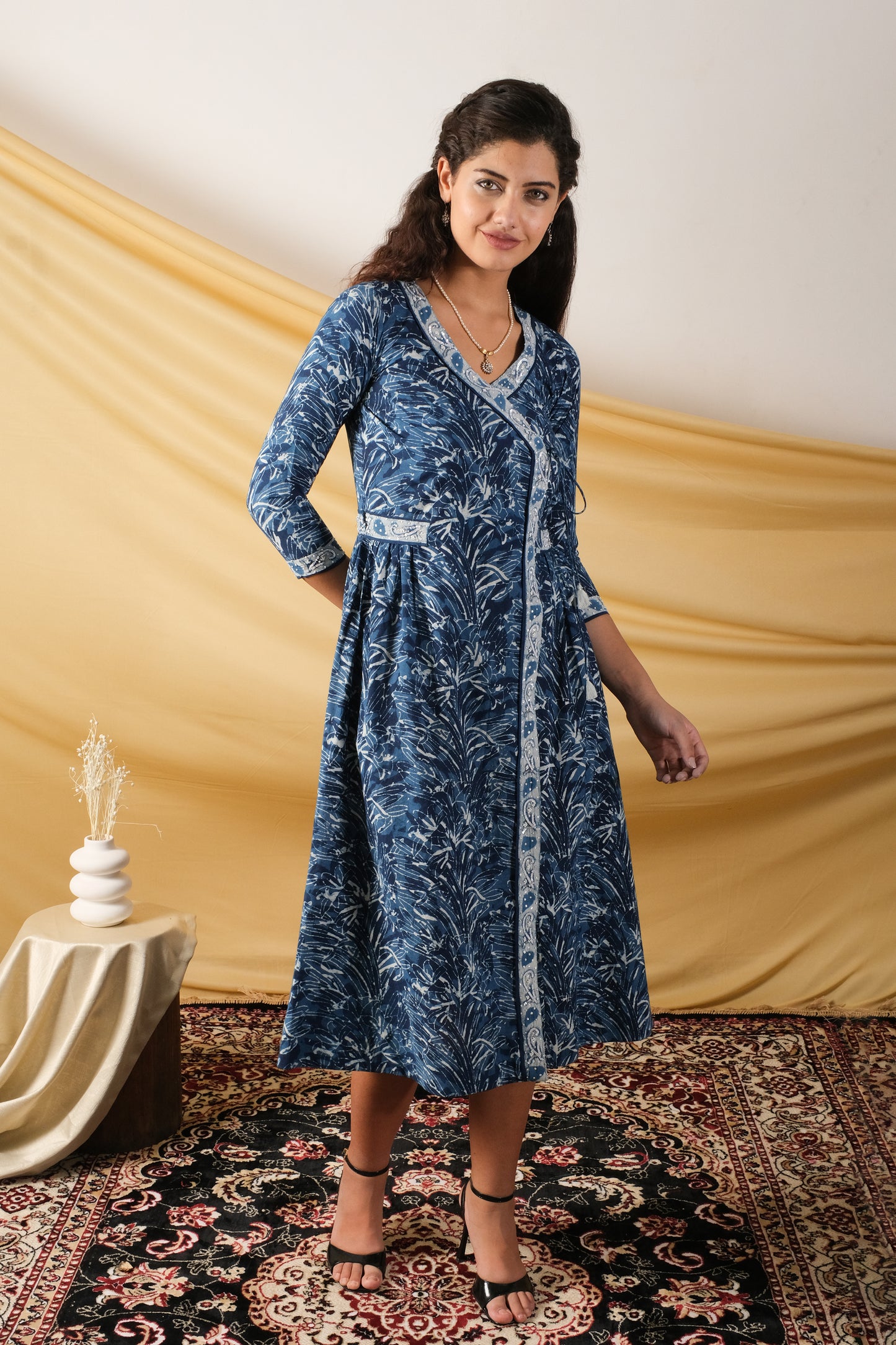 Neel, Angrakha cotton calf length dress