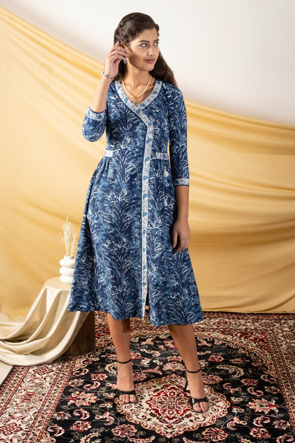 Neel, Angrakha cotton calf length dress