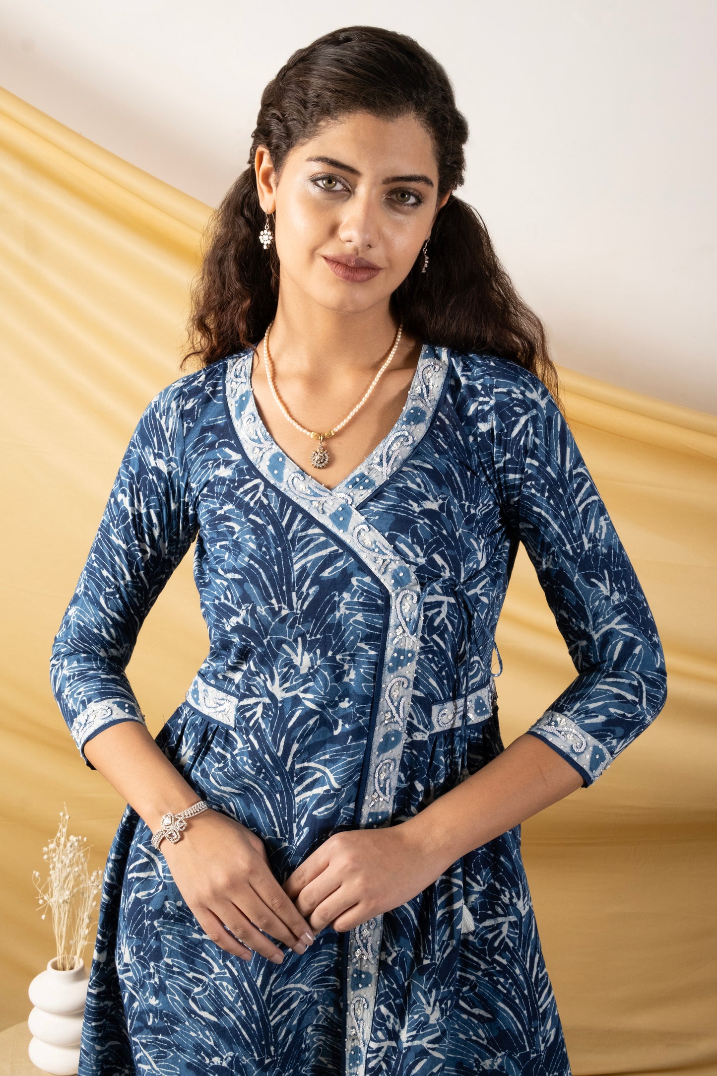 Neel, Angrakha cotton calf length dress