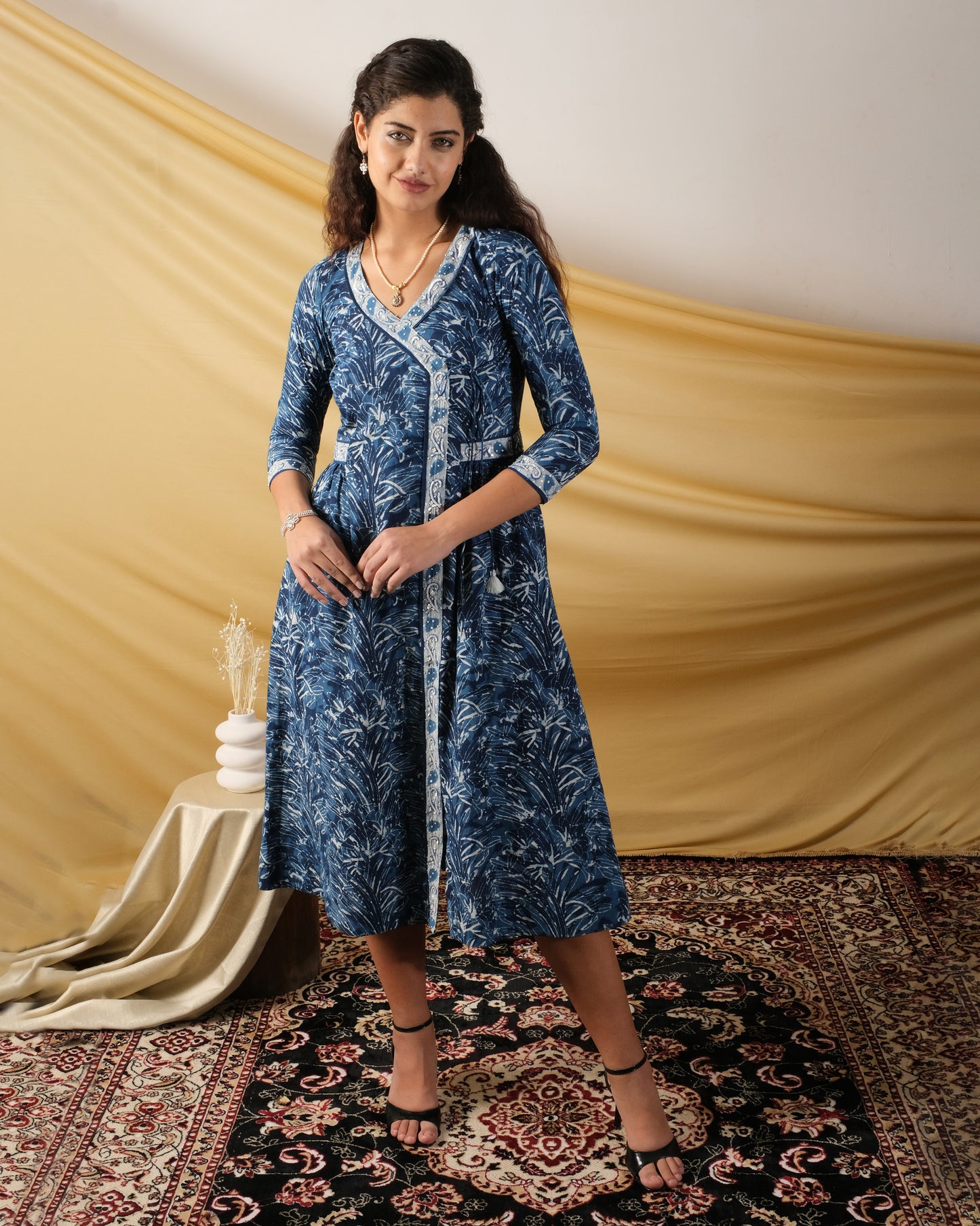 Neel, Angrakha cotton calf length dress