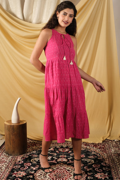 Meher sleeveless pink Ikat Layer dress